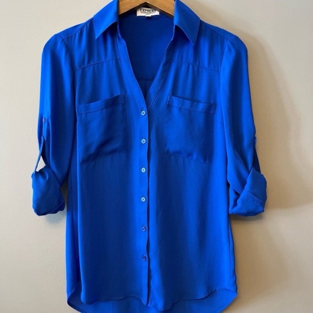 Express Women's Vibrant Blue Button-Down Shirt
